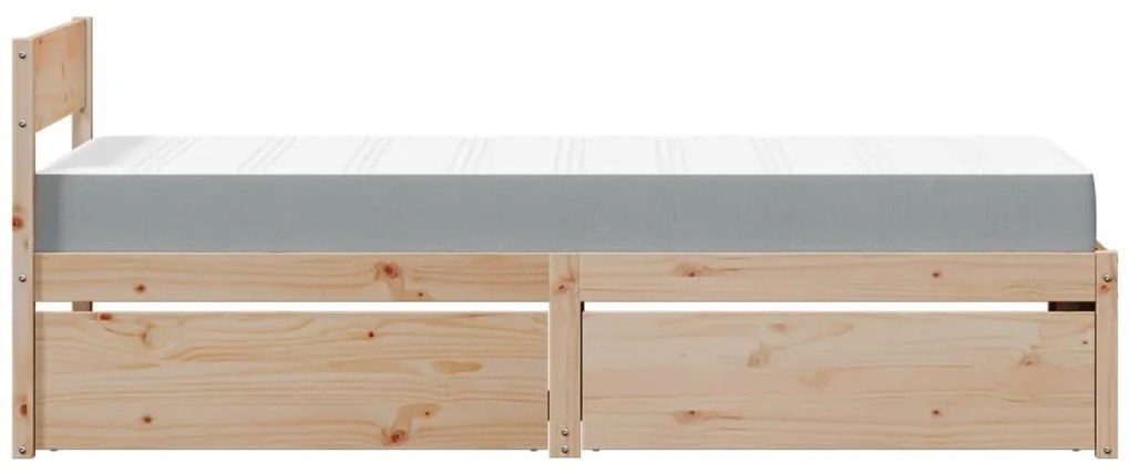 Cama com gavetas e colchão 90x200 cm madeira de pinho maciça
