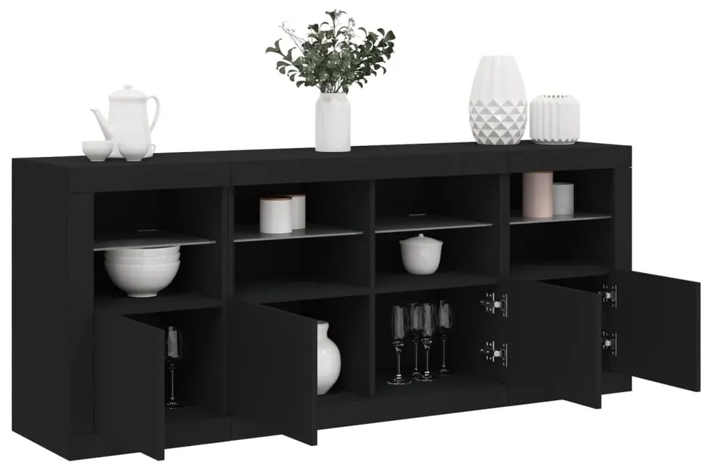 Aparador com luzes LED 163x37x67 cm preto