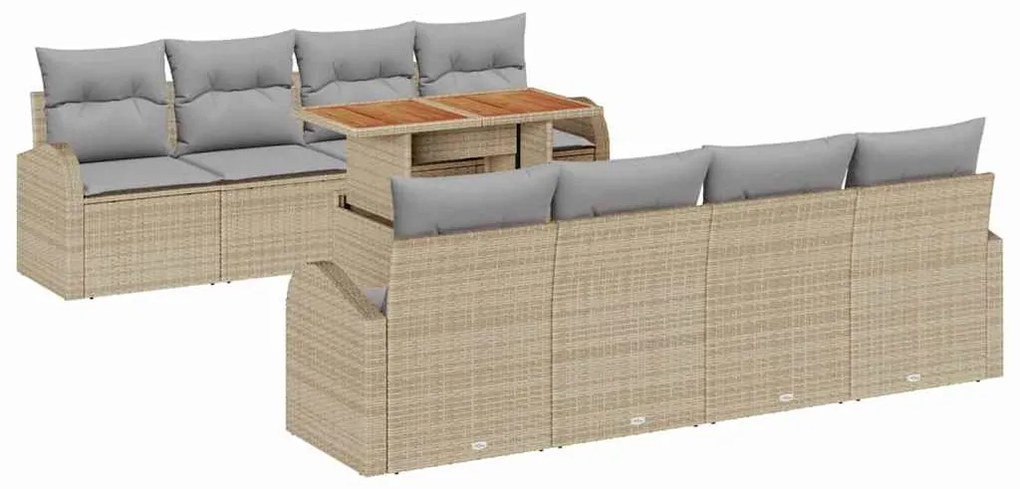 Conjunto de Jantar de Jardim com 9 Peças e Almofadas em Bege