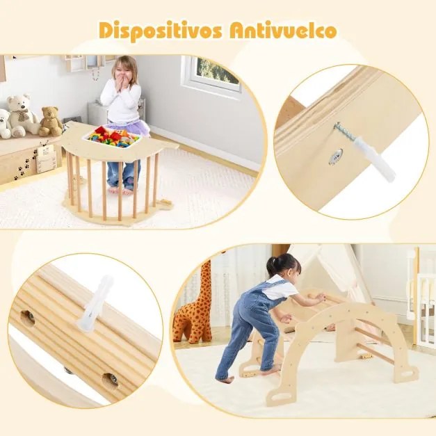 Estrutura multifuncional de escalada para crianças maiores de 3 anos 90 x 50 x 48 cm Natural