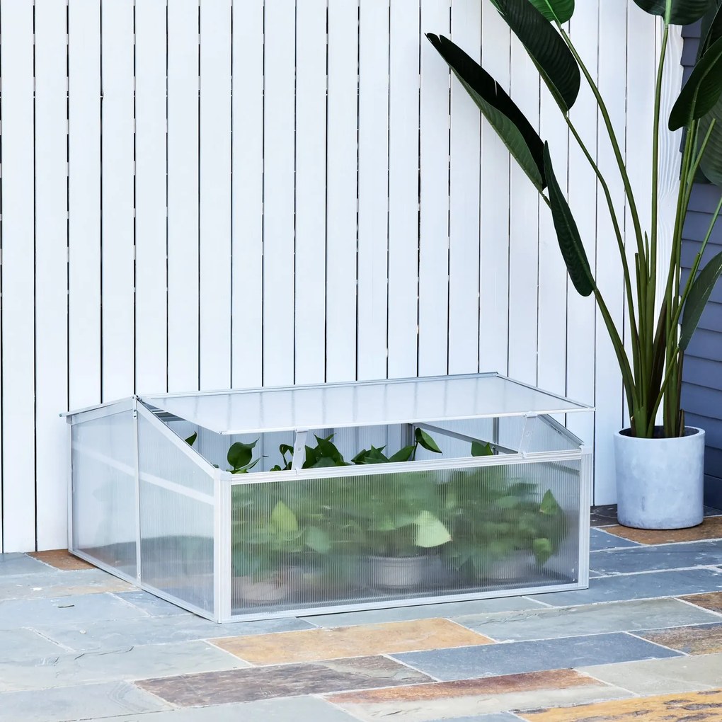 Estufa de Jardim Alumínio Policarbonato Transparente Viveiro para Plantas Culturas 100x100x48 cm
