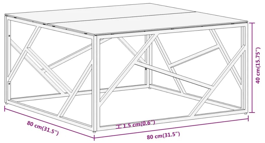 Mesa de centro aço inoxidável e vidro temperado prateado