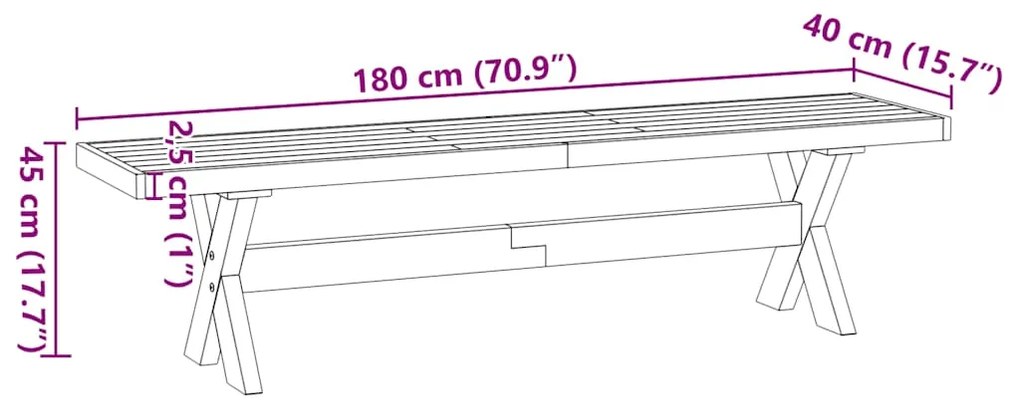 Banco de jantar NOAIN pernas forma X 180x40x45 cm pinho maciço