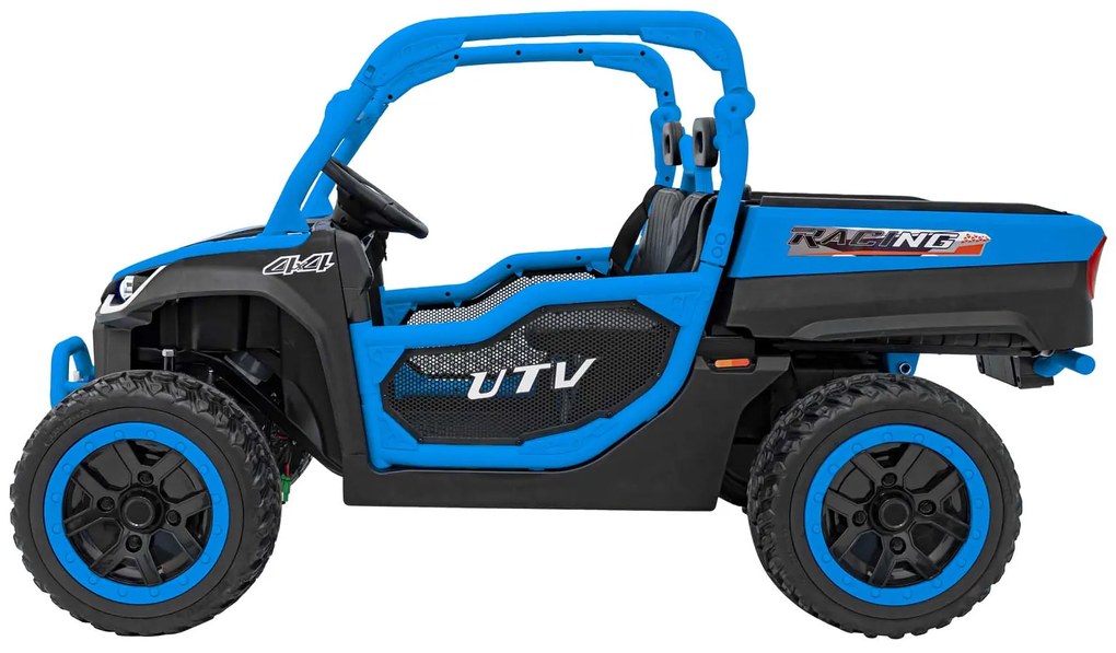 Carro elétrico para Crianças 2 Lugares Farmer Truck UTV Racing 24V 4x4 Rodas Espuma EVA, assento couro ecológico Azul