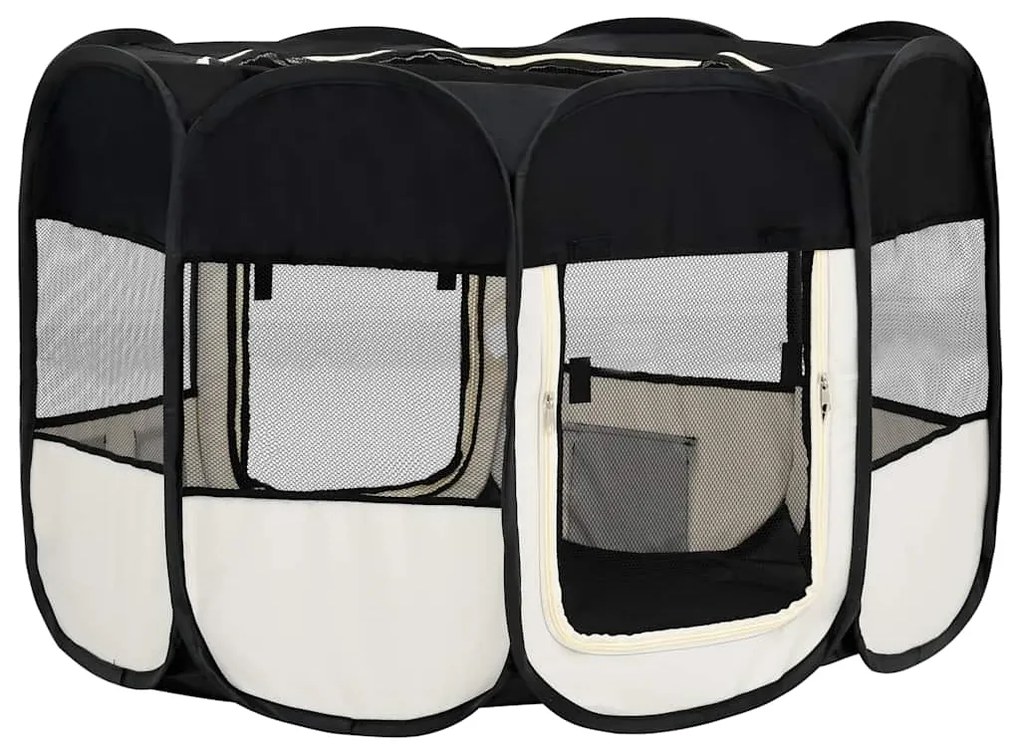Parque dobrável p/ cão c/ saco de transporte 125x125x61cm preto