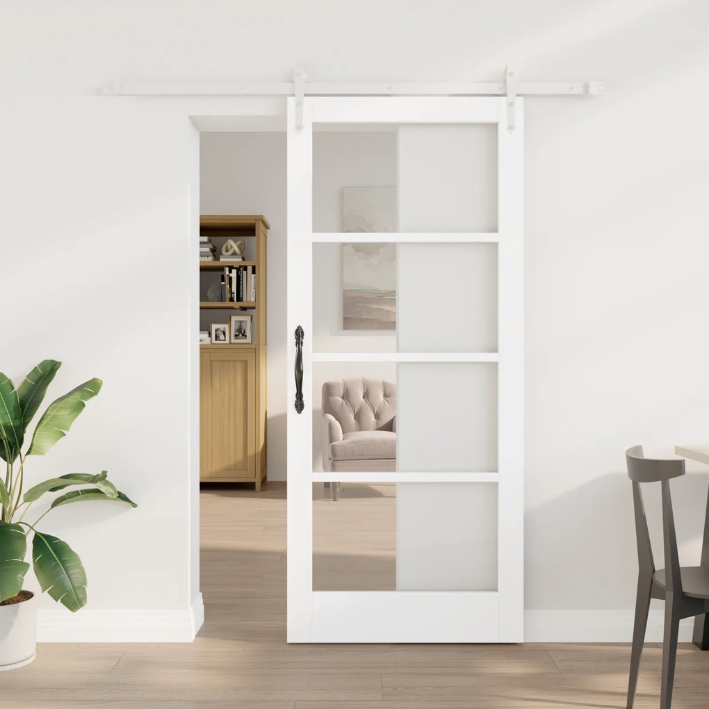 Conjunto de Porta Deslizante vidaXL com Ferragens Brancas 78x202 cm em