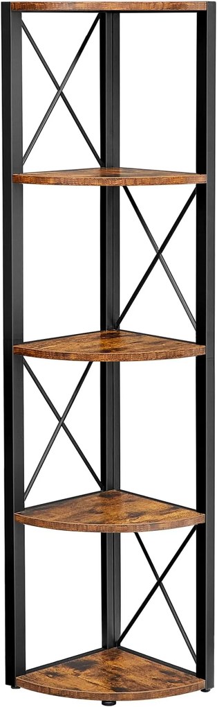 Prateleira de canto com 5 níveis multifuncional | VASAGLE | 30 x 30 x 160 cm | castanho rústico e preto | LLS805B01.