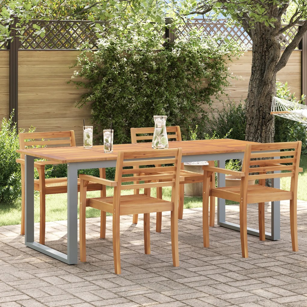 Mesa de Jantar Externa vidaXL Cinza 200x90x75 cm Aço&amp;Madeira Sólida Acácia
