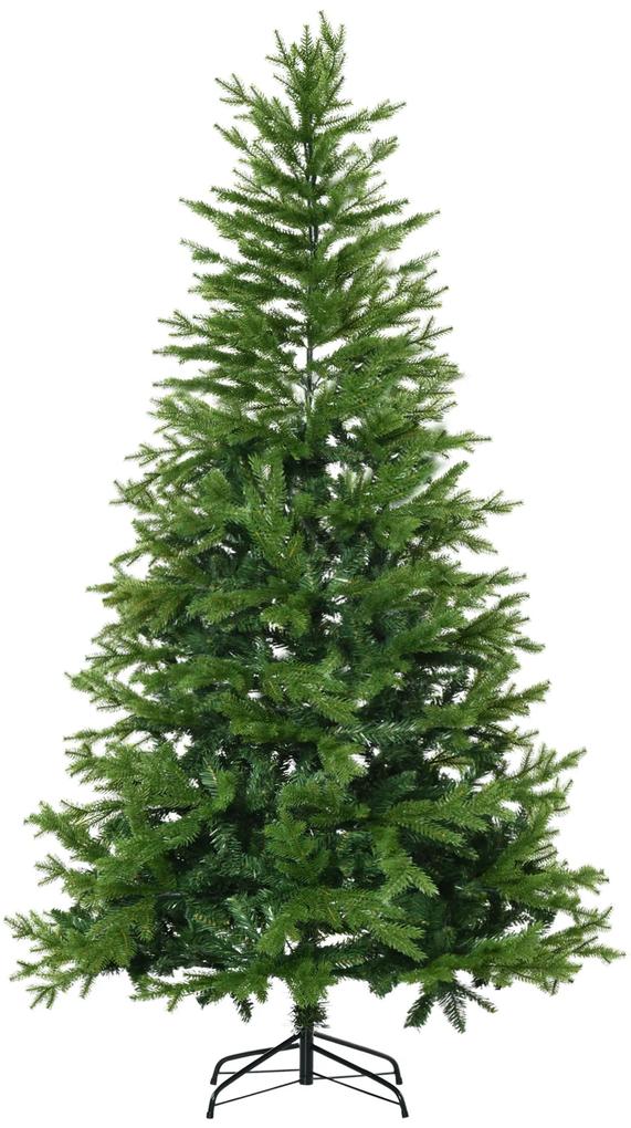 HOMCOM Árvore de Natal Artificial 210cm Ignífugo com 616 Ramos Folhas de PVC Base Dobrável e Suporte Metálico Decoração de Natal para Interiores Verde