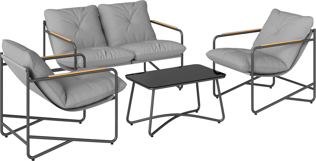 Outsunny Conjunto Jardim 4 Lugares com Almofadas Espessas, Estrutura em Metal, Cinza Claro | Aosom Portugal