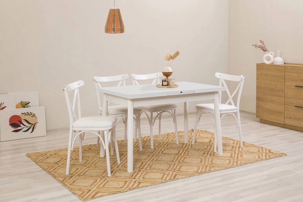 Conjunto de Mesa de Jantar Extensível Oliver – Branco – 120x75x75 cm