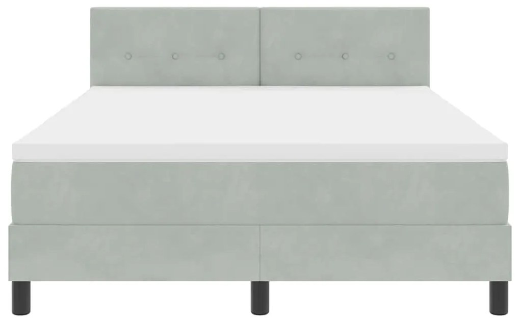 Cama Box com Colchão &amp; Luz LED Cinza Claro 140x200 cm Veludo