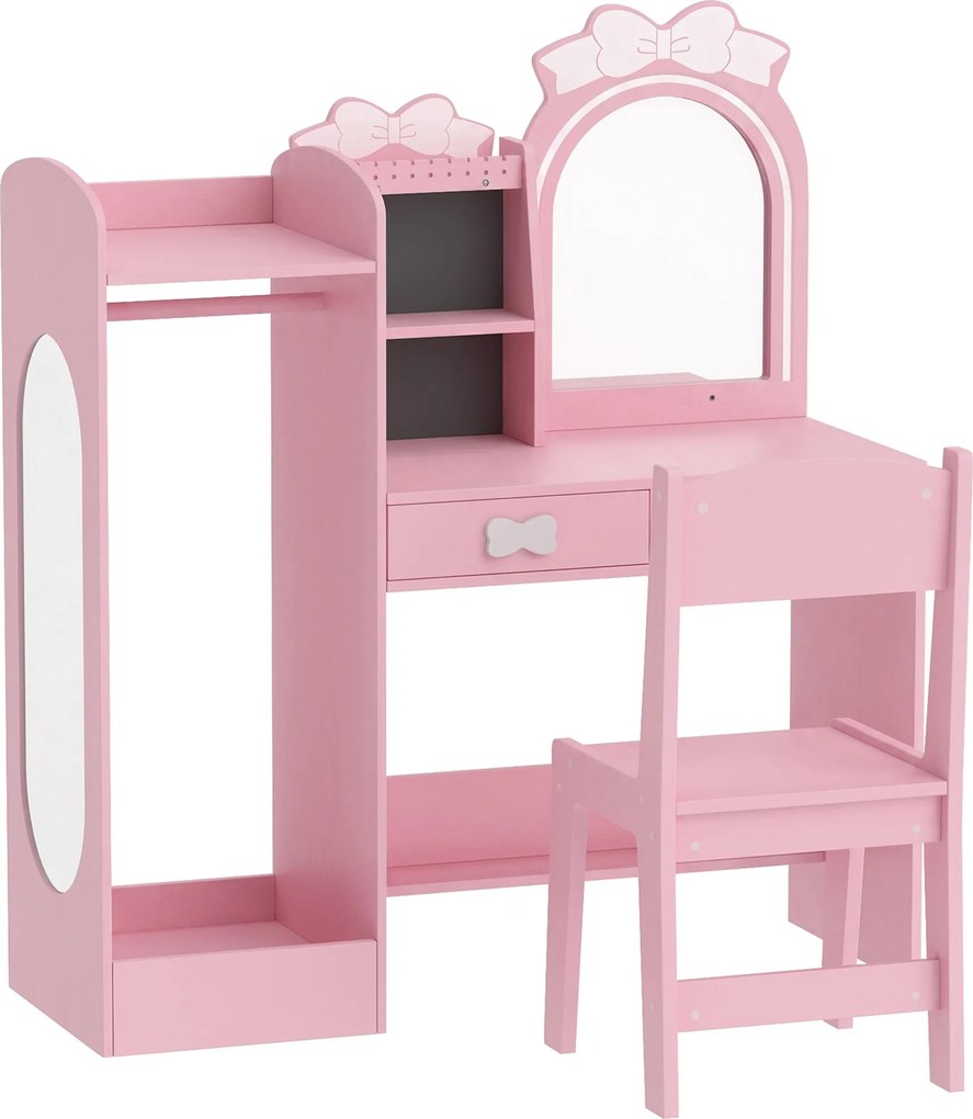 AIYAPLAY Penteadeira Infantil com Banqueta e Espelho Iluminado em 2 Cores em Acrílico, Penteadeira para Menina 3-8 Anos, Rosa | Aosom Portugal