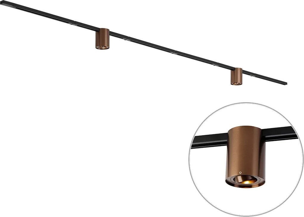 Sistema de iluminação de trilho moderno preto com 2 focos de bronze escuro monofásico - Iconic Rondoo Up