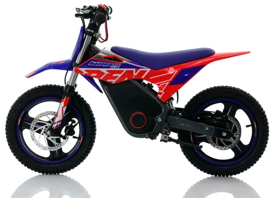 Mini moto elétrica para crianças velocidade até 35Km/h C/Limitador RFN Warrior SX-E500 500W 36V 14/14” Azul e Vermelho