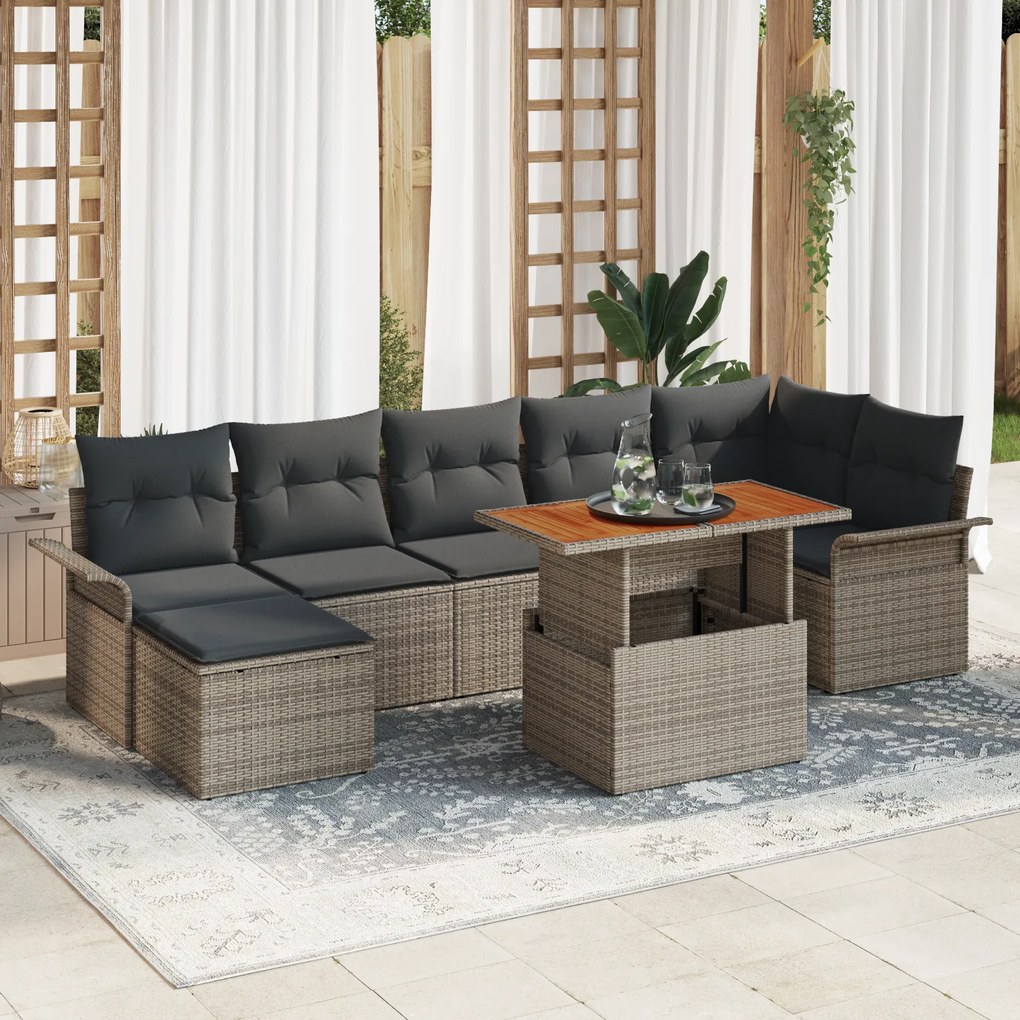 Conjunto de Sofá de Jardim com 8 Peças e Almofadas Cinza Rattan