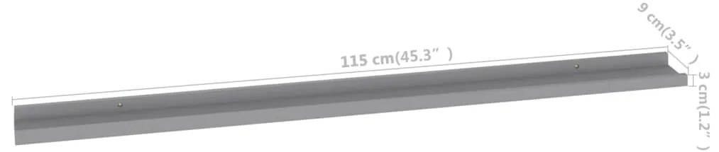 Prateleiras de parede 4 pcs 115x9x3 cm cinzento
