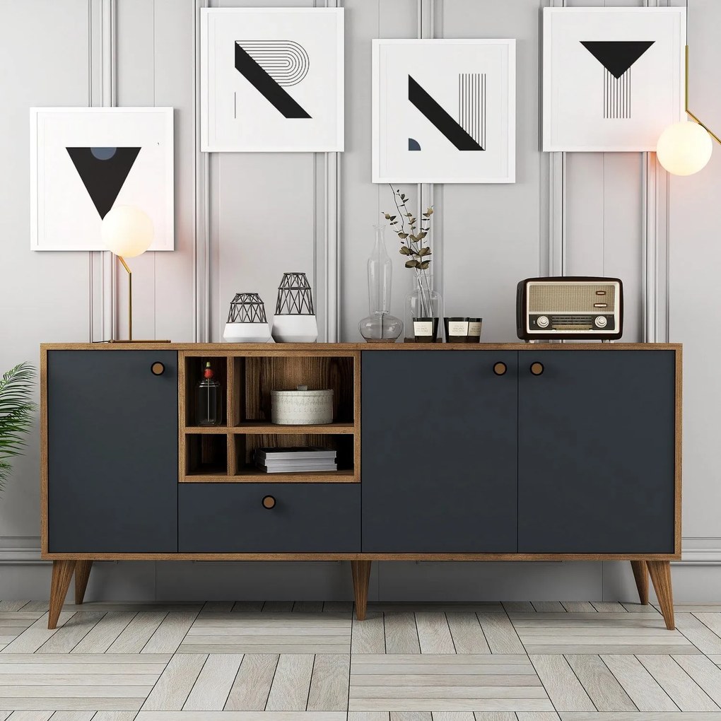 Console Napoli – Anthracite e Nogueira – 180x81x35 cm