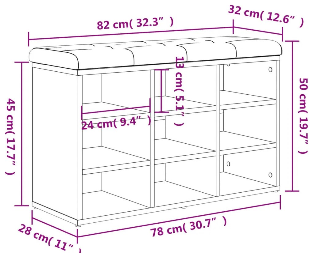 Banco sapateira 82x32x50 cm derivados madeira cinzento cimento