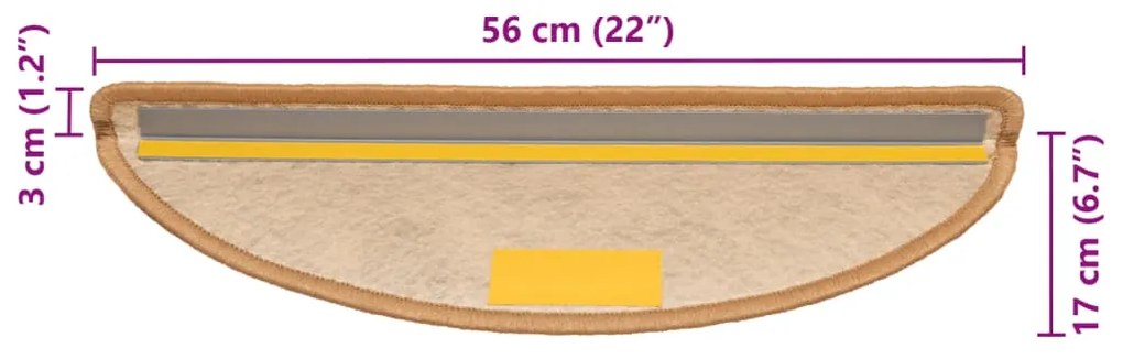 Tapetes escada adesivos aspeto sisal 15 pcs 56x17x3 cm laranja