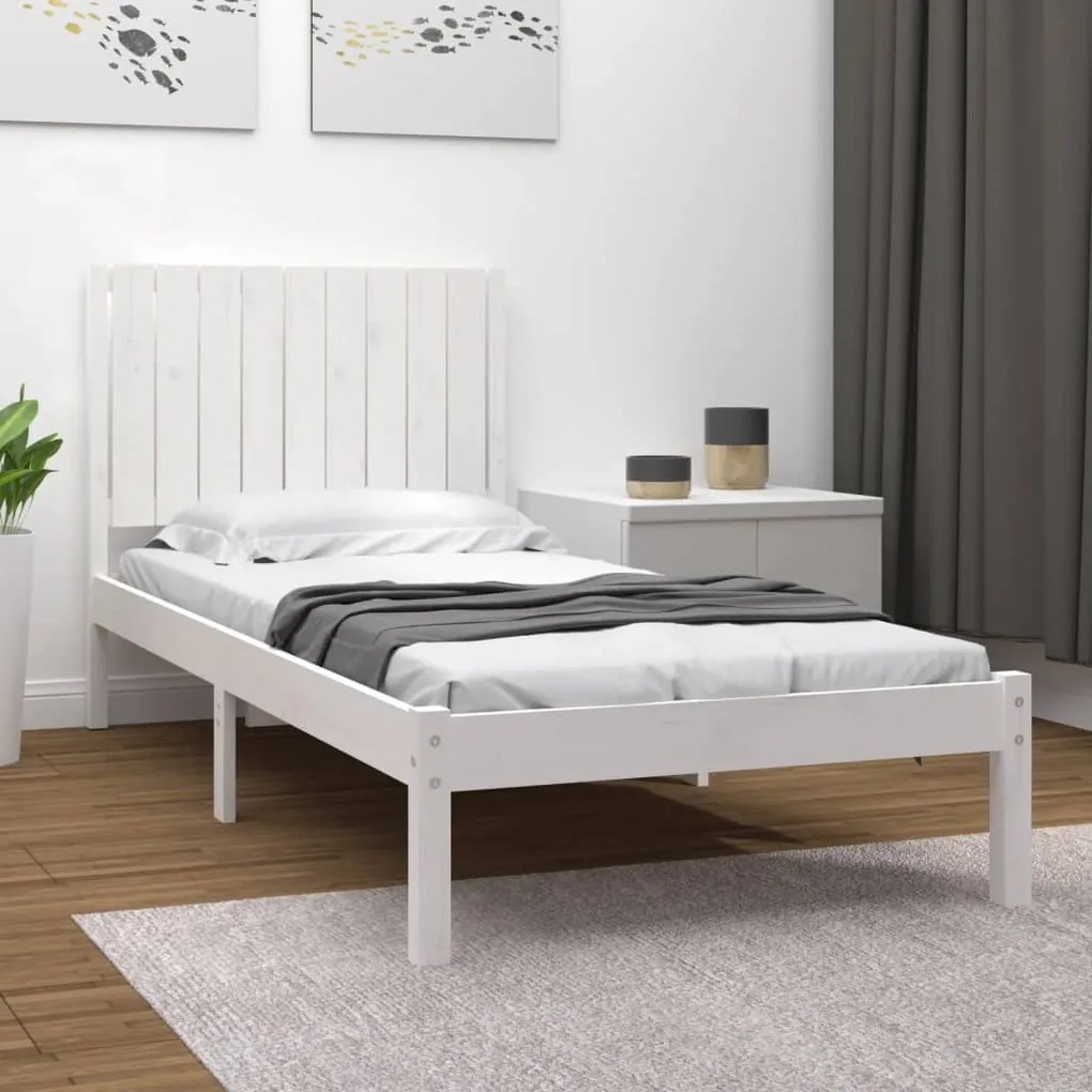 Estrutura de cama 90x200 cm pinho maciço branco