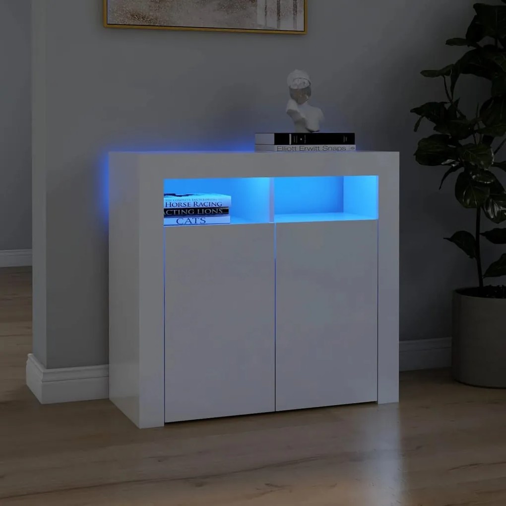 804334 vidaXL Aparador com luzes LED 80x35x75 cm branco brilhante