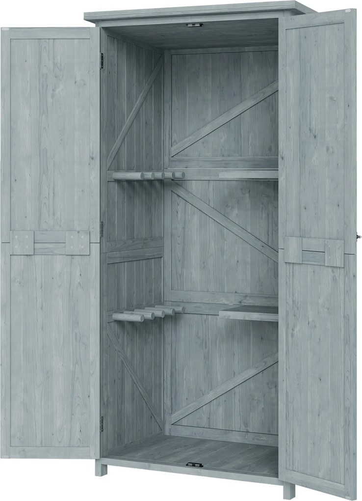 Armário de Jardim para Arrumação, 85 x 54 x 170 cm, 2 Portas com Fechadura, Cinzento