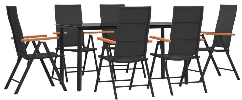 7 pcs conjunto de jantar para jardim vime PE castanho