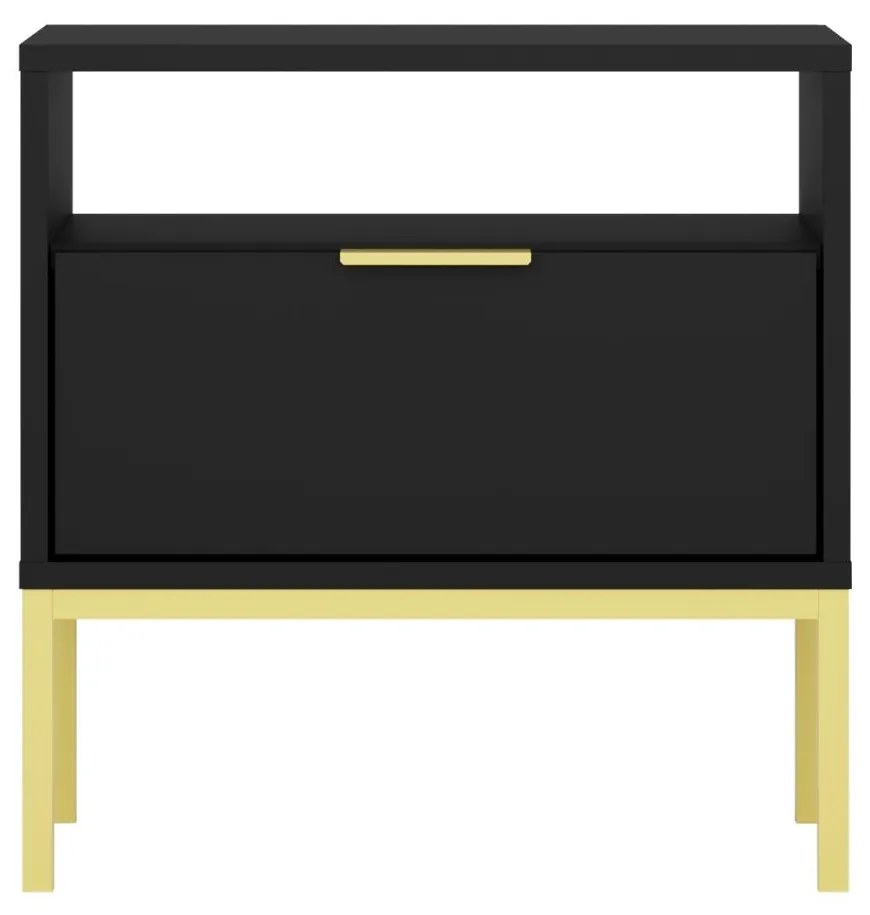 Mesa de Cabeceira "AUSTIN" - 45×55×33 cm - Preto e Dourado - Design Mo