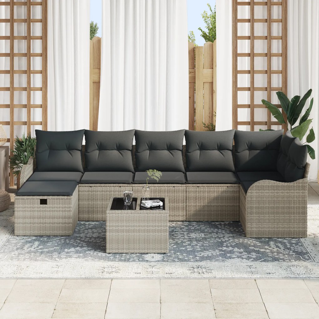Conjunto de Sofá de Jardim vidaXL 8 Peças com Almofadas Cinza Claro Ra