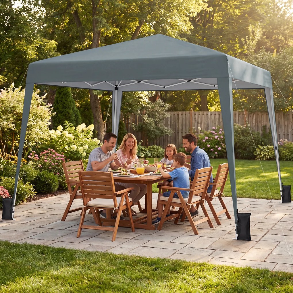 Tenda de Jardim Dobrável, 300 x 300 x 247-267 cm, Altura Regulável com 4 sacos pesos, Cinzento