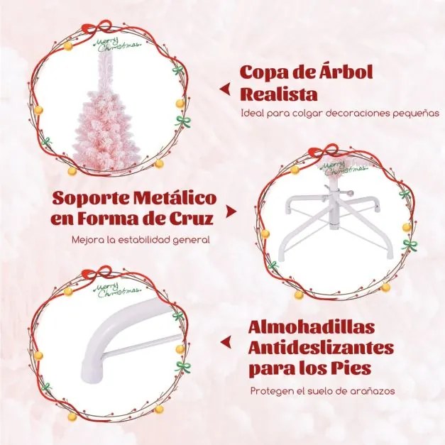 Árvore de Natal artificial com neve de 150 cm com 328 pontas de ramos Base metálica dobrável Forma fina Decoração para casa escritório Rosa