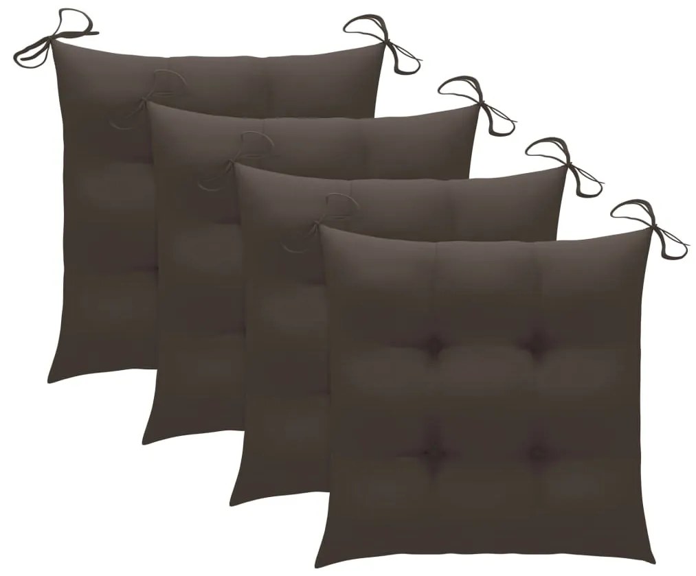 Cadeiras de jardim c/ almofadões cinza-acast. 4 pcs teca maciça