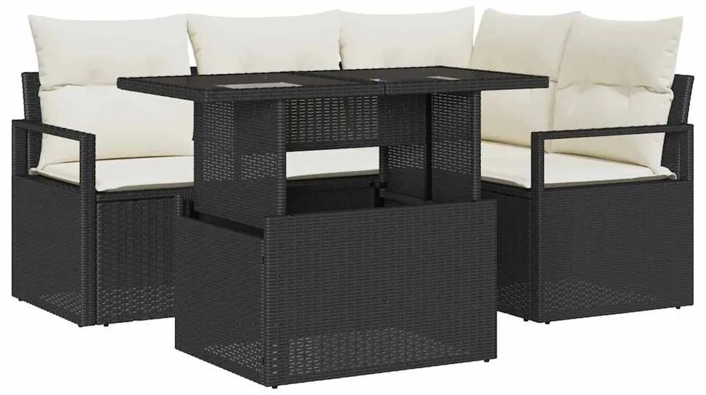 Conjunto de Sofá de Jardim VidaXL 5 Peças com Almofadas Rattan Preto