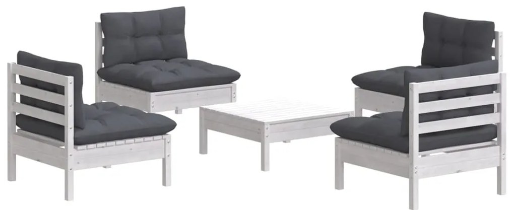 5 pcs conj. lounge de jardim com almofadões antracite pinho