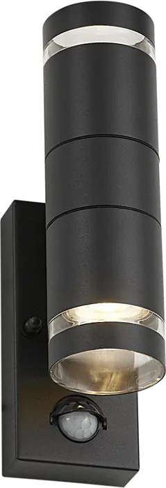 Candeeiro de Parede Exterior Moderno Preto 2-Luzes IP44 com Sensor de Movimento - Dubbla