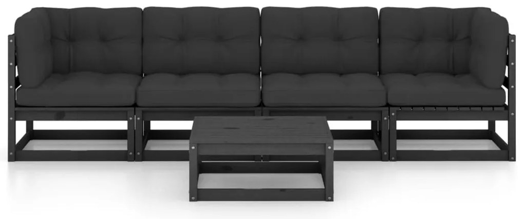 5 pcs conjunto longue de jardim c/ almofadões pinho maciço