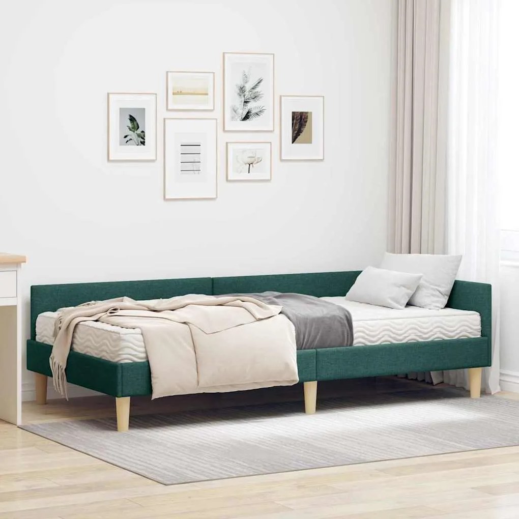 vidaXL Estrutura de Cama de Canto com Colchão 2 pcs Verde tecido