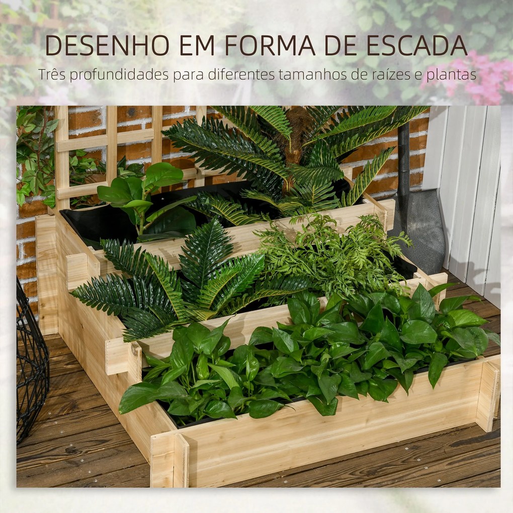 Floreira de 3 Níveis com Treliça Hortal Vertical com Tecido não Tecido para Cultivos de Verduras Flores Ervas 95x95x110 cm Madeira