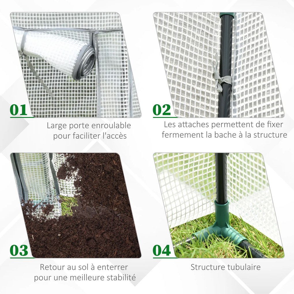 Estufa de jardim, estufa de varanda, lona reforçada com PE, estrutura em aço, porta enrolável com fecho de correr, 100 x 50 x 150 cm, branca