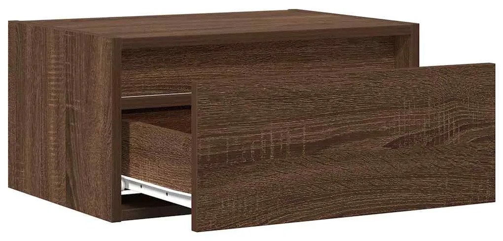 Mesa de cabeceira de parede com luzes LED carvalho castanho