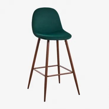 Pack De 2 Bancos Altos Em Veludo Glamm Madeira Escura & Verde Selva & ↑75 Cm - Sklum