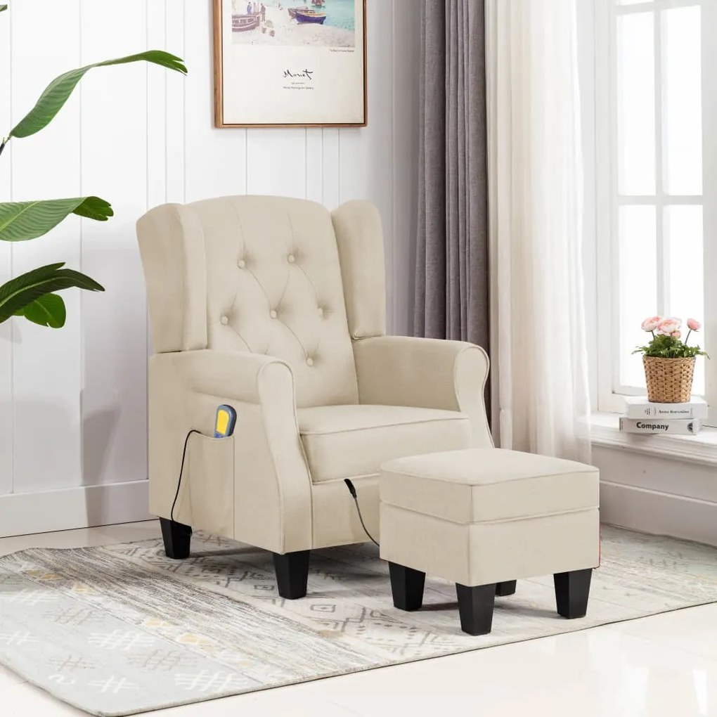 320170 vidaXL Poltrona de massagens com apoio de pés tecido cor creme
