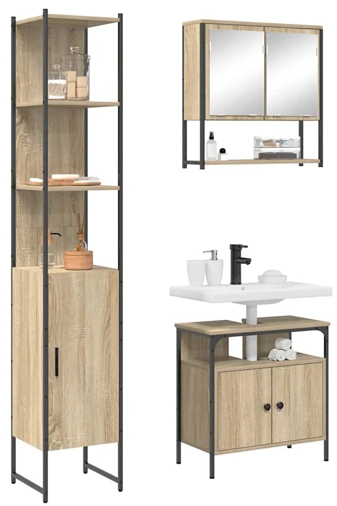 Conjunto de Móveis para Banheiro 3 pcs Carvalho sonoma