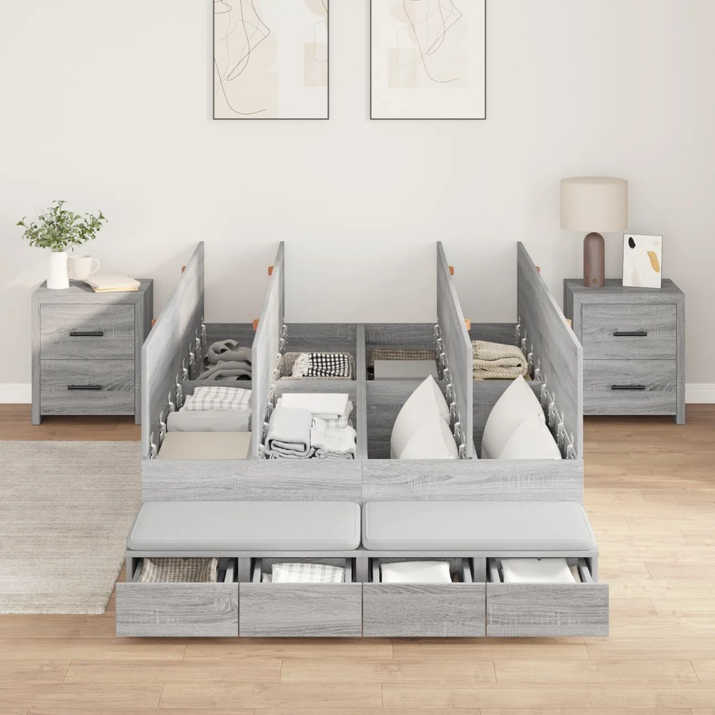 Cama com Arrumação Cinza Sonoma 120x190 cm