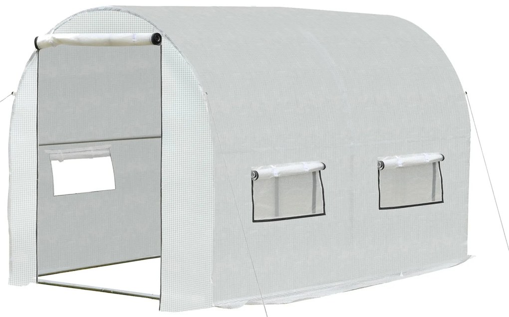Outsunny Estufa de Jardim Tipo Túnel com janelas e portas Cobertura PE Estrutura de aço 295x200x190cm Branco | Aosom Portugal