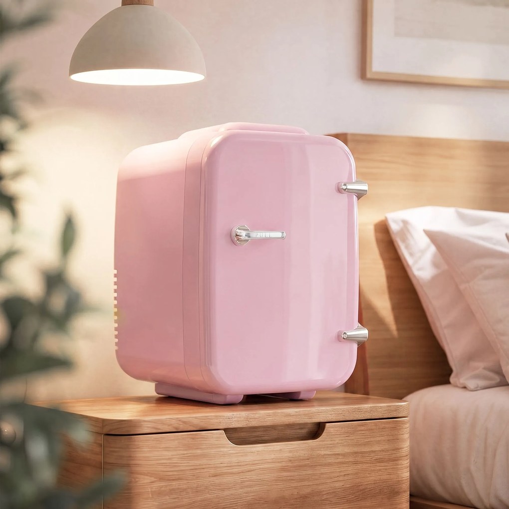 Mini-frigorífico portátil com função de refrigeração e aquecimento, 12 V/230 V, 4 L, 28 x 20,5 x 29,5 cm, rosa