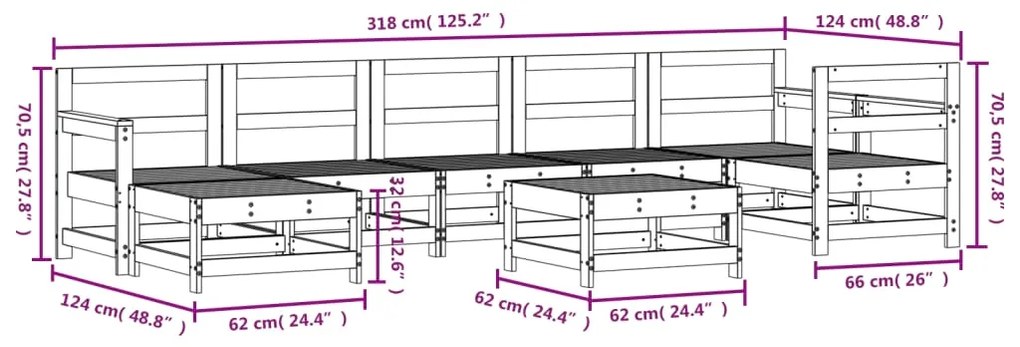 8 pcs conjunto lounge de jardim pinho maciço