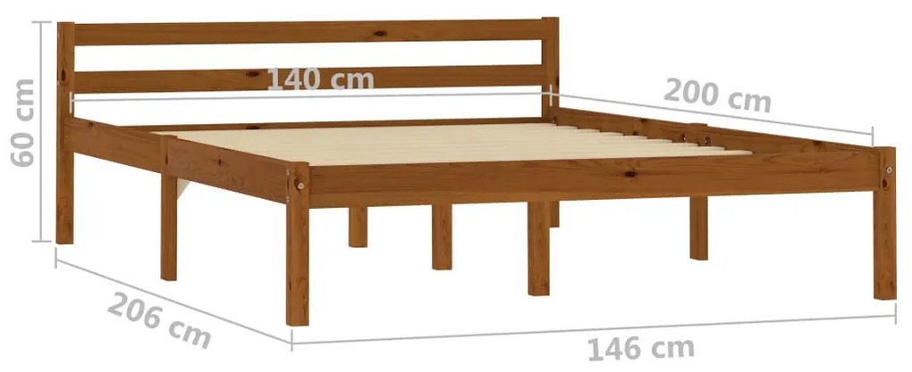 Estrutura de cama 140x200 cm madeira pinho maciço castanho mel