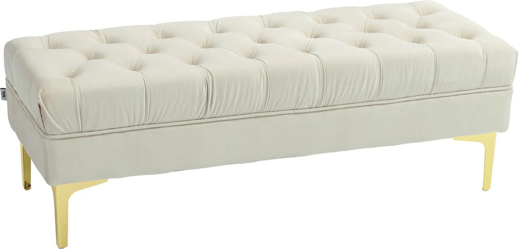 HOMCOM Banco Banqueta Capitonê Final de Cama Estilo Clássico Chique 118x45x42 cm Pés em Metal Dourado Veludo Bege | Aosom Portugal
